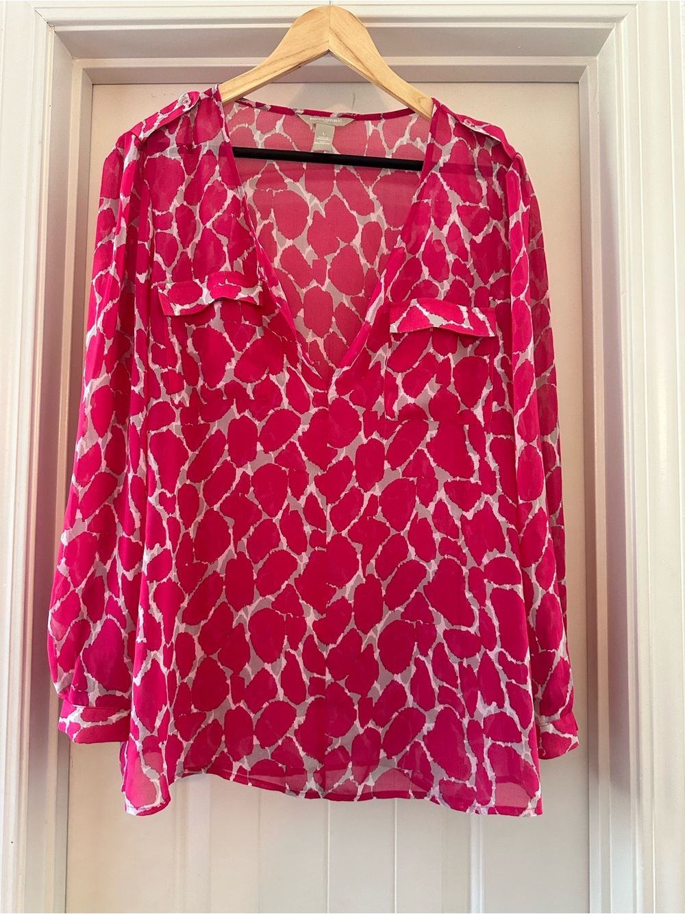 Banana Republic Pink & White Floral Print Semi-Sheer Blouse